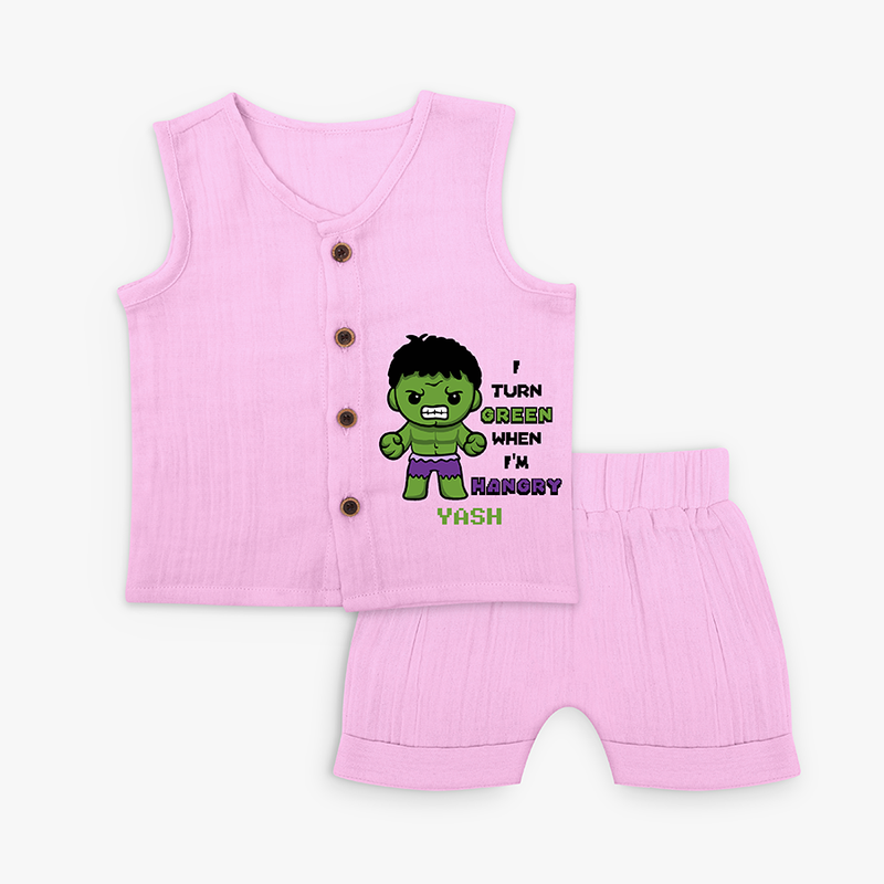 I Turn Green When I'm Hangry - Hulk Jabla Set For Babies - LAVENDER ROSE - 0 - 3 Months Old (Chest 9.8")