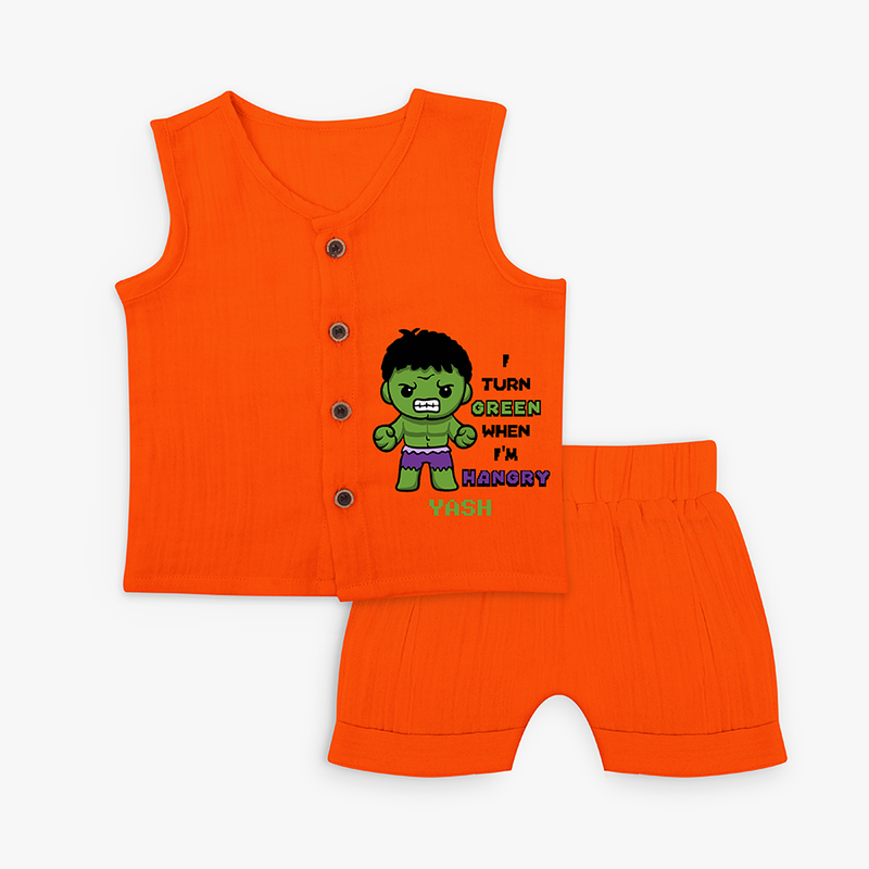 I Turn Green When I'm Hangry - Hulk Jabla Set For Babies - TANGERINE - 0 - 3 Months Old (Chest 9.8")