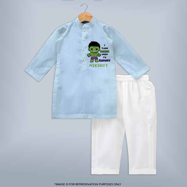 Little Hulk Kurta Set | Personalized Baby Kurta Set for Little Heroes - BABY BLUE - 3 - 6 Months Old (Chest 24", Kurta Length 14'', Waist 19", Pant Length 14")