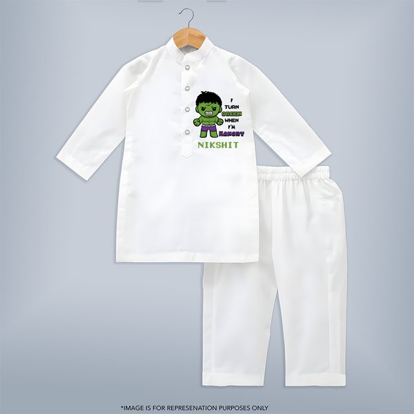 Little Hulk Kurta Set | Personalized Baby Kurta Set for Little Heroes - WHITE - 3 - 6 Months Old (Chest 24", Kurta Length 14'', Waist 19", Pant Length 14")