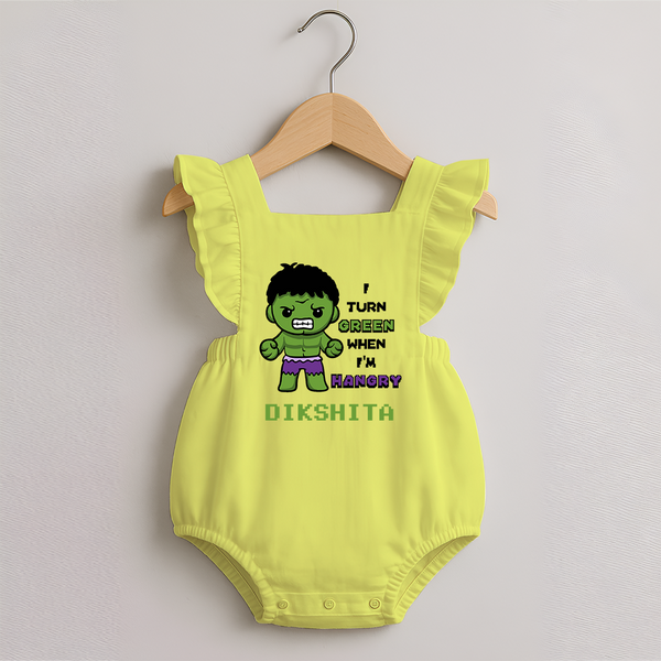 Little Hulk Romper Frock | Personalized Baby Romper Frock for Little Heroes - PASTEL YELLOW - 0 - 3 Months Old (Chest 19")