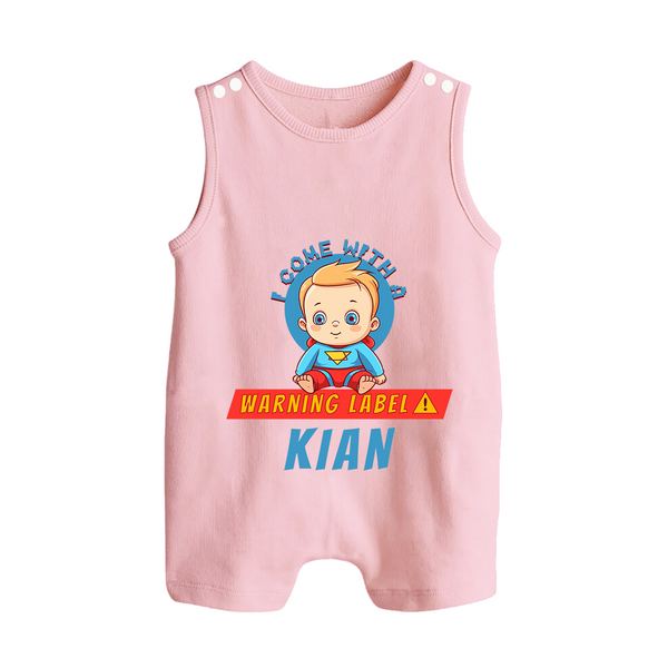 Warning Label | Personalized Baby Romper Suit / Sleeveless Romper for Little Heroes - BABY PINK - 0 - 5 Months Old (Chest 18")