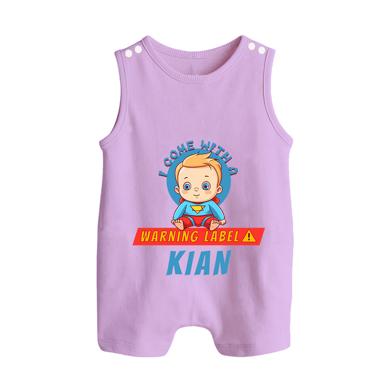 Warning Label | Personalized Baby Romper Suit / Sleeveless Romper for Little Heroes - LILAC - 0 - 5 Months Old (Chest 18")