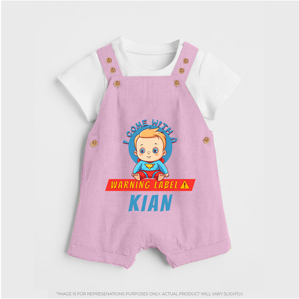 Warning Label | Personalized Baby Dungaree Set for Little Heroes - BABY PINK - 0 - 5 Months Old (Chest 18")