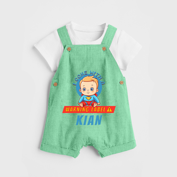 Warning Label | Personalized Baby Dungaree Set for Little Heroes - GREEN - 0 - 5 Months Old (Chest 18")