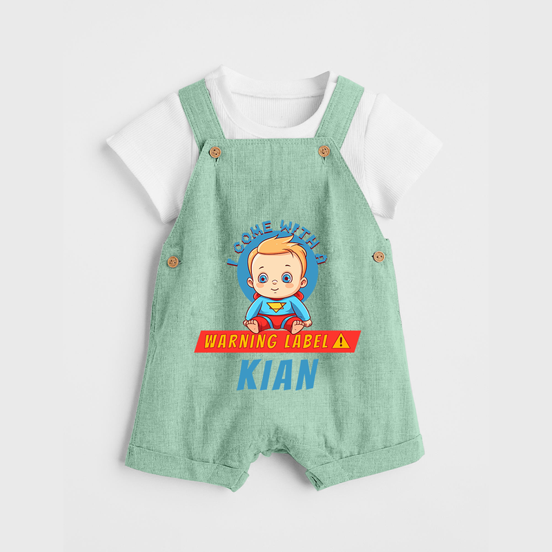 Warning Label | Personalized Baby Dungaree Set for Little Heroes - MINT GREEN - 0 - 5 Months Old (Chest 18")