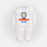 Warning Label | Personalized Baby Sleep Suit / Full Sleeve Bodysuit for Little Heroes - WHITE - New Born (Chest 7.5")
