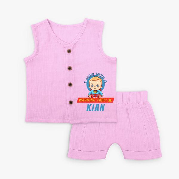 Warning Label | Personalized Baby Jabla Set for Little Heroes - BABY PINK - 0 - 3 Months Old (Chest 9.8")