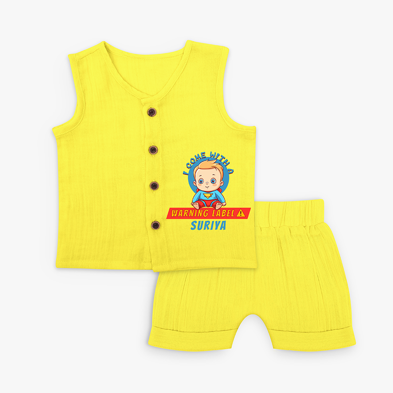 I Come With A Warning Label - Warning Alert Jabla Set For Babies - YELLOW - 0 - 3 Months Old (Chest 9.8")