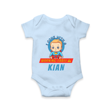 Warning Label | Personalized Baby Romper for Little Heroes - BABY BLUE - New Born (Chest 14")