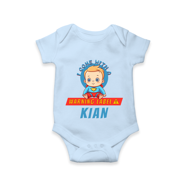 Warning Label | Personalized Baby Romper for Little Heroes - BABY BLUE - New Born (Chest 14")