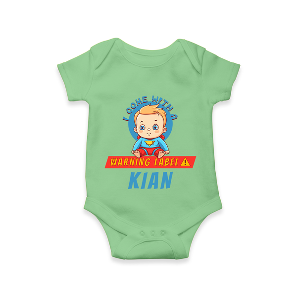 Warning Label | Personalized Baby Romper for Little Heroes - GREEN - New Born (Chest 14")