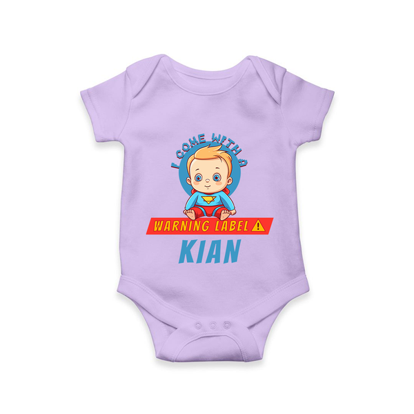 Warning Label | Personalized Baby Romper for Little Heroes - LILAC - New Born (Chest 14")