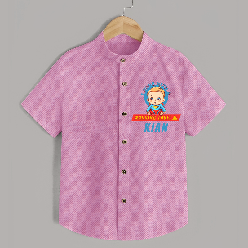Warning Label | Personalized Baby Shirt for Little Heroes - BABY PINK - 0 - 6 Months Old (Chest 23")