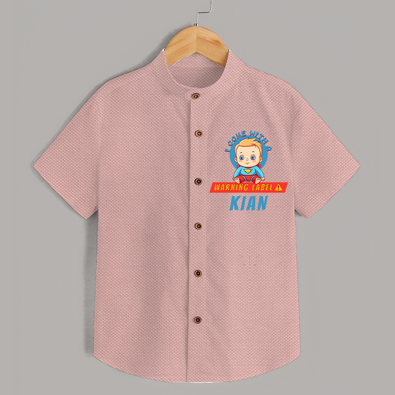 Warning Label | Personalized Baby Shirt for Little Heroes - PEACH - 0 - 6 Months Old (Chest 23")