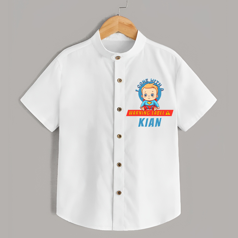 Warning Label | Personalized Baby Shirt for Little Heroes - WHITE - 0 - 6 Months Old (Chest 23")