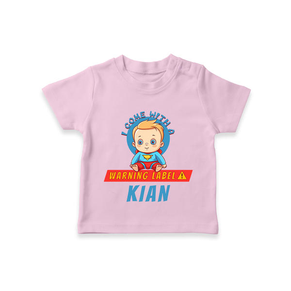 Warning Label | Personalized Baby T-Shirt for Little Heroes - BABY PINK - 0-5 Months Old (Chest 17")