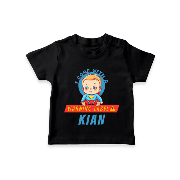 Warning Label | Personalized Baby T-Shirt for Little Heroes - BLACK - 0-5 Months Old (Chest 17")