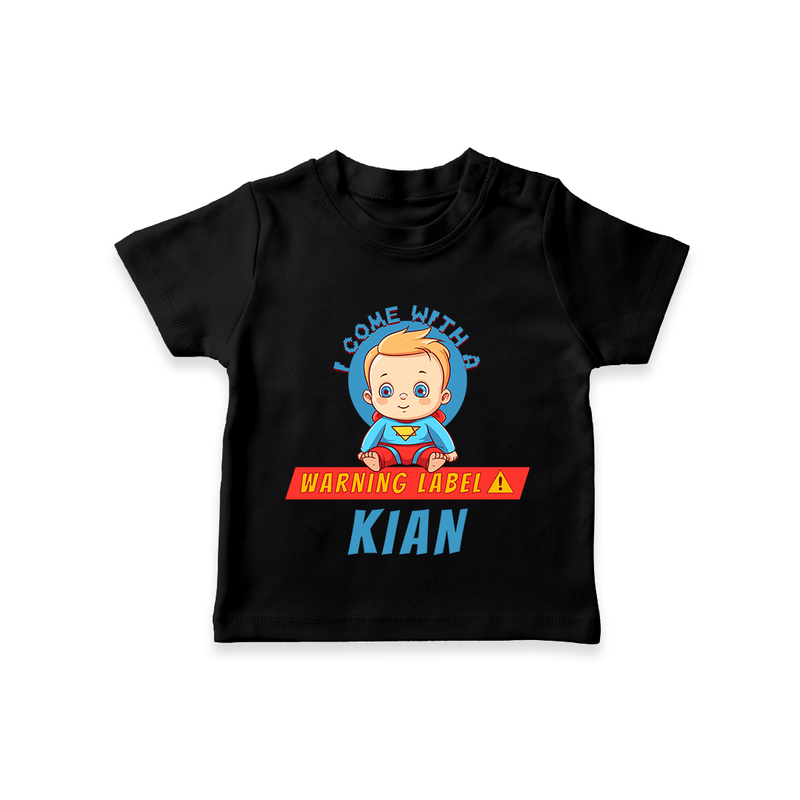 Warning Label | Personalized Baby T-Shirt for Little Heroes - BLACK - 0-5 Months Old (Chest 17")
