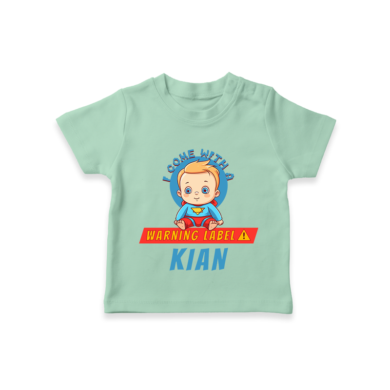 Warning Label | Personalized Baby T-Shirt for Little Heroes - MINT GREEN - 0-5 Months Old (Chest 17")