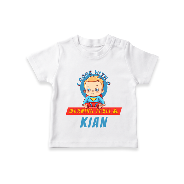 Warning Label | Personalized Baby T-Shirt for Little Heroes - WHITE - 0-5 Months Old (Chest 17")