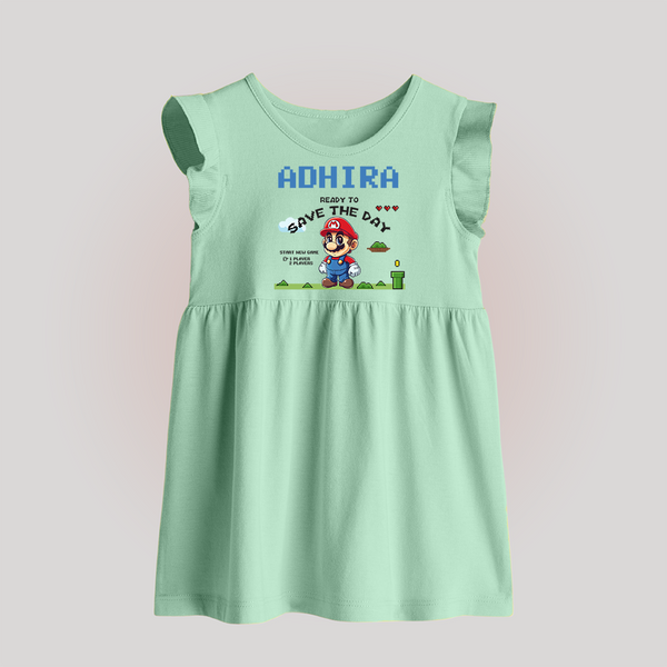 Little Mario Baby Frock | Personalized Baby Baby Frock for Little Game Heroes - MINT GREEN - 0 - 3 Months Old (Chest 17")