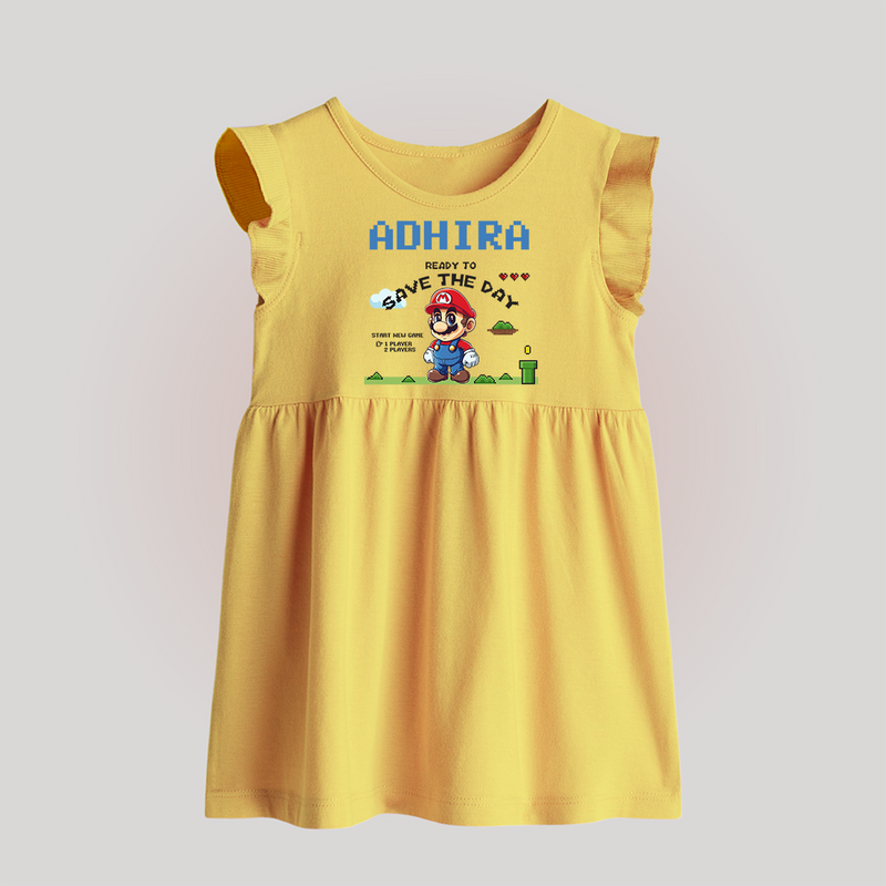 Little Mario Baby Frock | Personalized Baby Baby Frock for Little Game Heroes - PASTEL YELLOW - 0 - 3 Months Old (Chest 17")