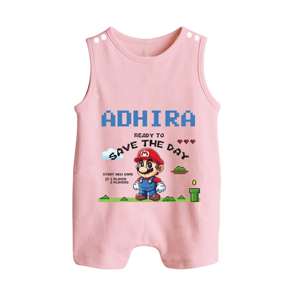 Little Mario Romper Suit / Sleeveless Romper | Personalized Baby Romper Suit / Sleeveless Romper for Little Game Heroes - BABY PINK - 0 - 5 Months Old (Chest 18")