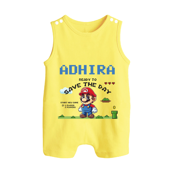 Little Mario Romper Suit / Sleeveless Romper | Personalized Baby Romper Suit / Sleeveless Romper for Little Game Heroes - PASTEL YELLOW - 0 - 5 Months Old (Chest 18")