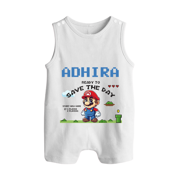 Little Mario Romper Suit / Sleeveless Romper | Personalized Baby Romper Suit / Sleeveless Romper for Little Game Heroes - WHITE - 0 - 5 Months Old (Chest 18")