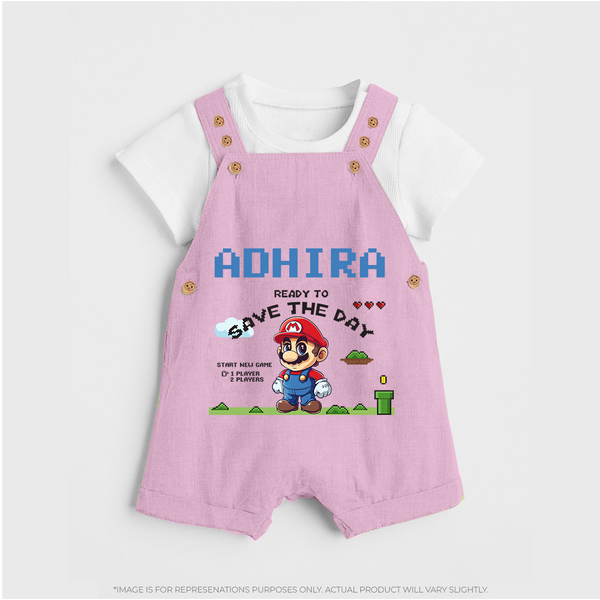Little Mario Dungaree Set | Personalized Baby Dungaree Set for Little Game Heroes - BABY PINK - 0 - 5 Months Old (Chest 18")