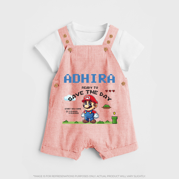 Little Mario Dungaree Set | Personalized Baby Dungaree Set for Little Game Heroes - PEACH - 0 - 5 Months Old (Chest 18")