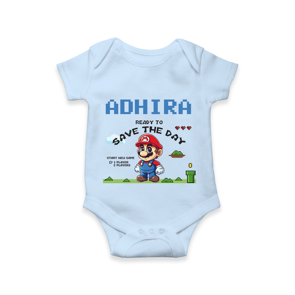 Little Mario Romper | Personalized Baby Romper for Little Game Heroes - BABY BLUE - New Born (Chest 14")