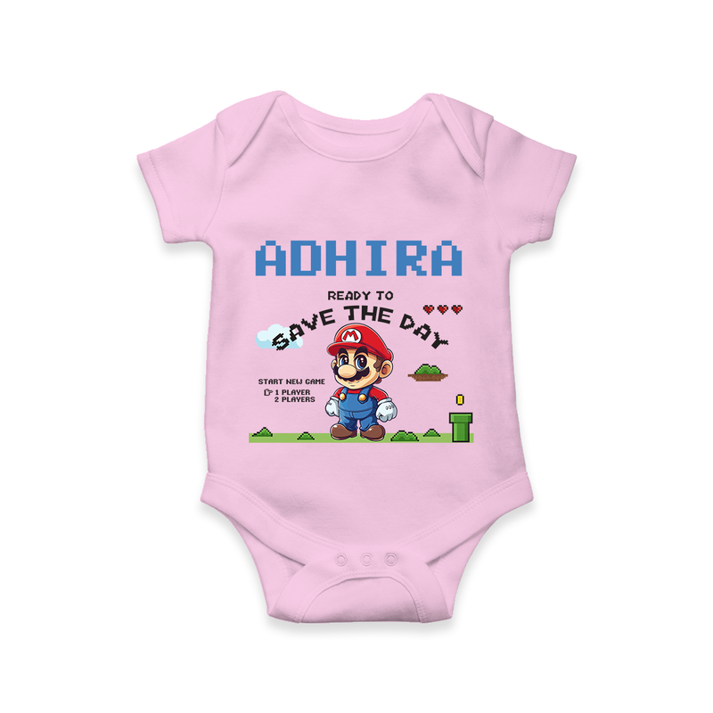Little Mario Romper | Personalized Baby Romper for Little Game Heroes - BABY PINK - New Born (Chest 14")