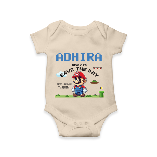 Little Mario Romper | Personalized Baby Romper for Little Game Heroes - IVORY - New Born (Chest 14")