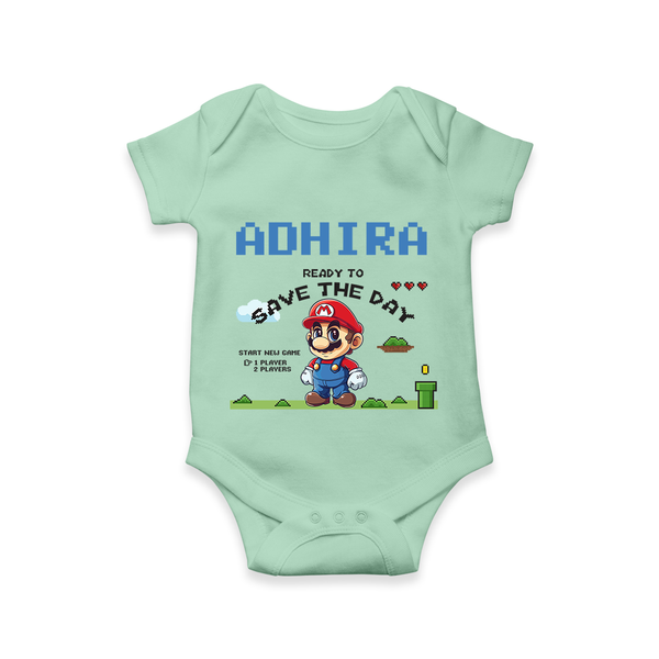 Little Mario Romper | Personalized Baby Romper for Little Game Heroes - MINT GREEN - New Born (Chest 14")
