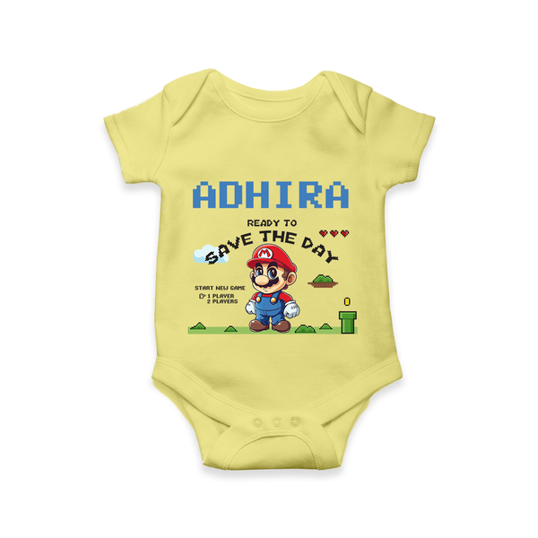 Little Mario Romper | Personalized Baby Romper for Little Game Heroes - PASTEL YELLOW - New Born (Chest 14")
