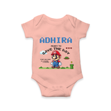 Little Mario Romper | Personalized Baby Romper for Little Game Heroes - PEACH - New Born (Chest 14")