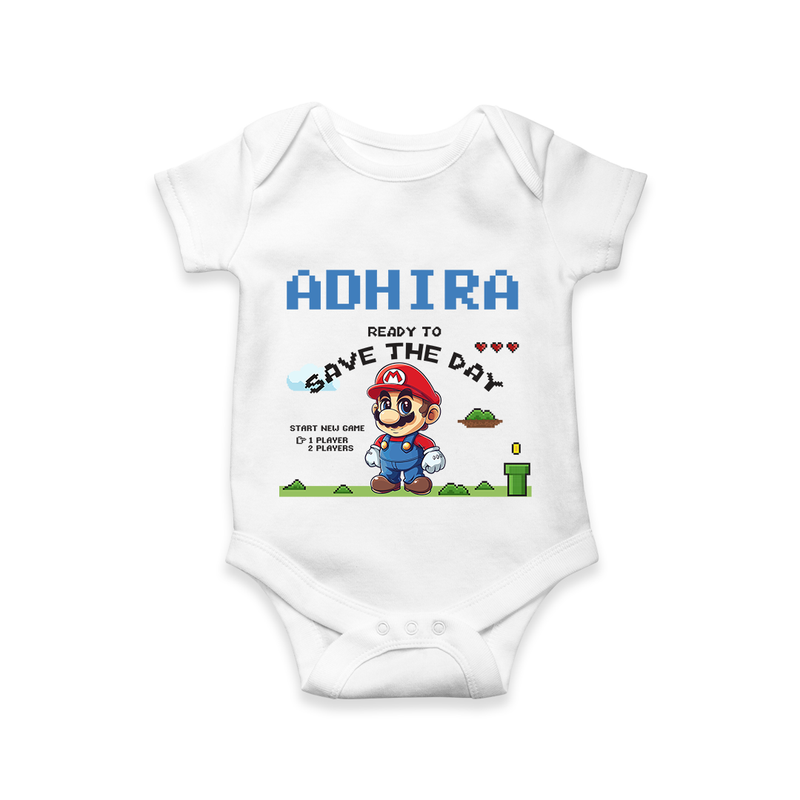 Little Mario Romper | Personalized Baby Romper for Little Game Heroes - WHITE - New Born (Chest 14")