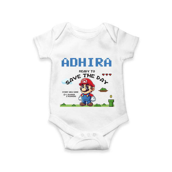 Little Mario Romper | Personalized Baby Romper for Little Game Heroes - WHITE - New Born (Chest 14")