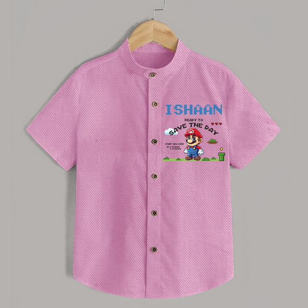 Little Mario Shirt | Personalized Baby Shirt for Little Game Heroes - BABY PINK - 0 - 6 Months Old (Chest 23")