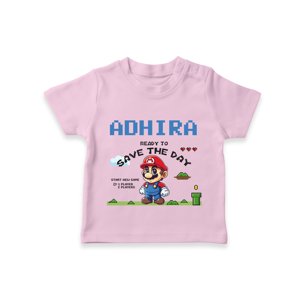 Little Mario T-Shirt | Personalized Baby T-Shirt for Little Game Heroes - BABY PINK - 0-5 Months Old (Chest 17")