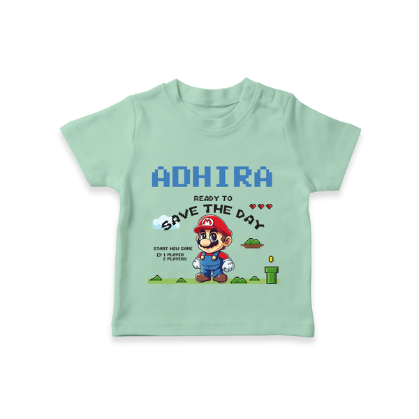 Little Mario T-Shirt | Personalized Baby T-Shirt for Little Game Heroes - MINT GREEN - 0-5 Months Old (Chest 17")