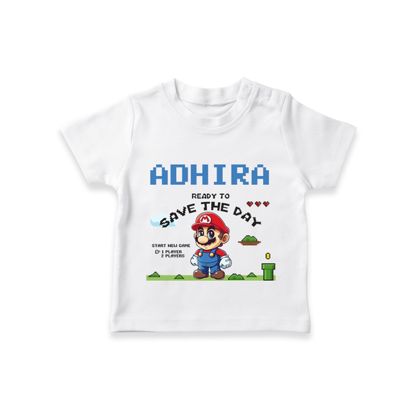 Little Mario T-Shirt | Personalized Baby T-Shirt for Little Game Heroes - WHITE - 0-5 Months Old (Chest 17")