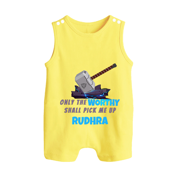 Little Thor Romper Suit / Sleeveless Romper | Personalized Baby Romper Suit / Sleeveless Romper for Little Gods of Thunder - PASTEL YELLOW - 0 - 5 Months Old (Chest 18")
