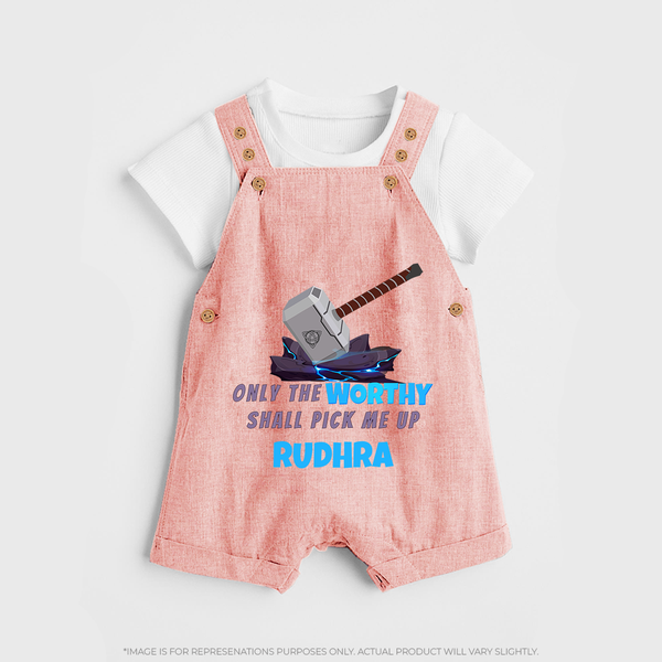 Little Thor Dungaree Set | Personalized Baby Dungaree Set for Little Gods of Thunder - PEACH - 0 - 5 Months Old (Chest 18")