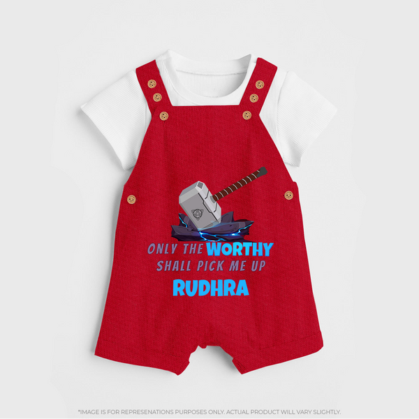 Little Thor Dungaree Set | Personalized Baby Dungaree Set for Little Gods of Thunder - RED - 0 - 5 Months Old (Chest 18")