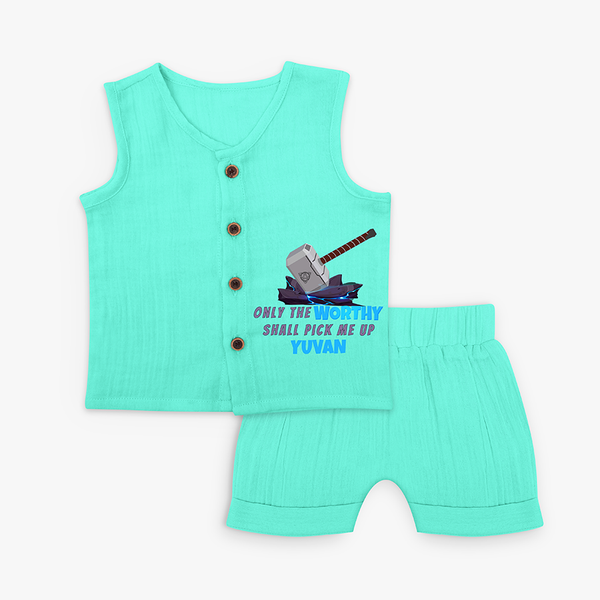 Only The Worthy Shall Pick Me Up - Thor's hammer Jabla Set For Babies - AQUA GREEN - 0 - 3 Months Old (Chest 9.8")