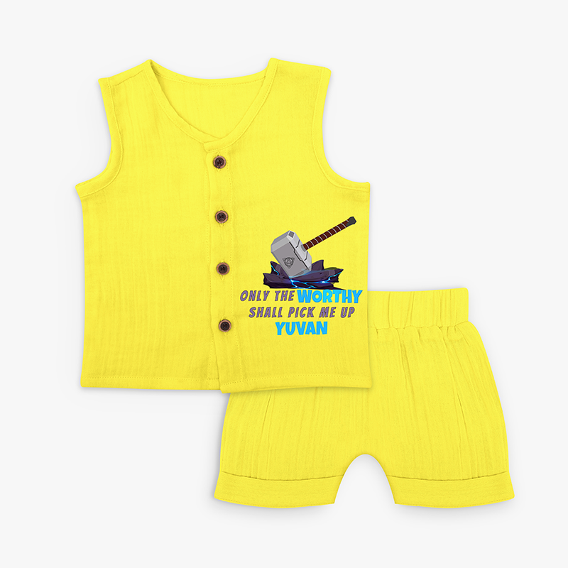 Only The Worthy Shall Pick Me Up - Thor's hammer Jabla Set For Babies - YELLOW - 0 - 3 Months Old (Chest 9.8")