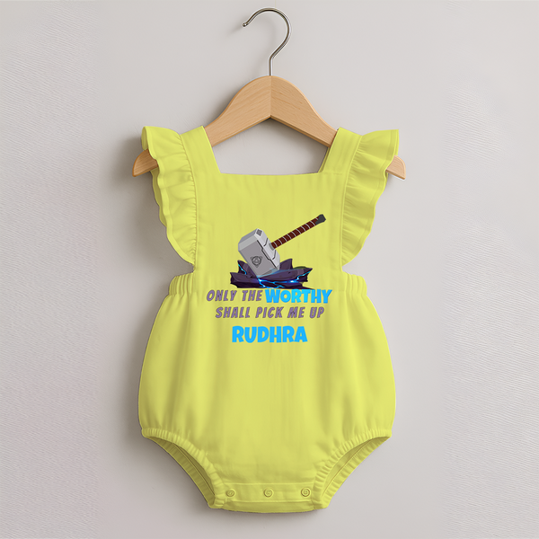 Little Thor Romper Frock | Personalized Baby Romper Frock for Little Gods of Thunder - PASTEL YELLOW - 0 - 3 Months Old (Chest 19")